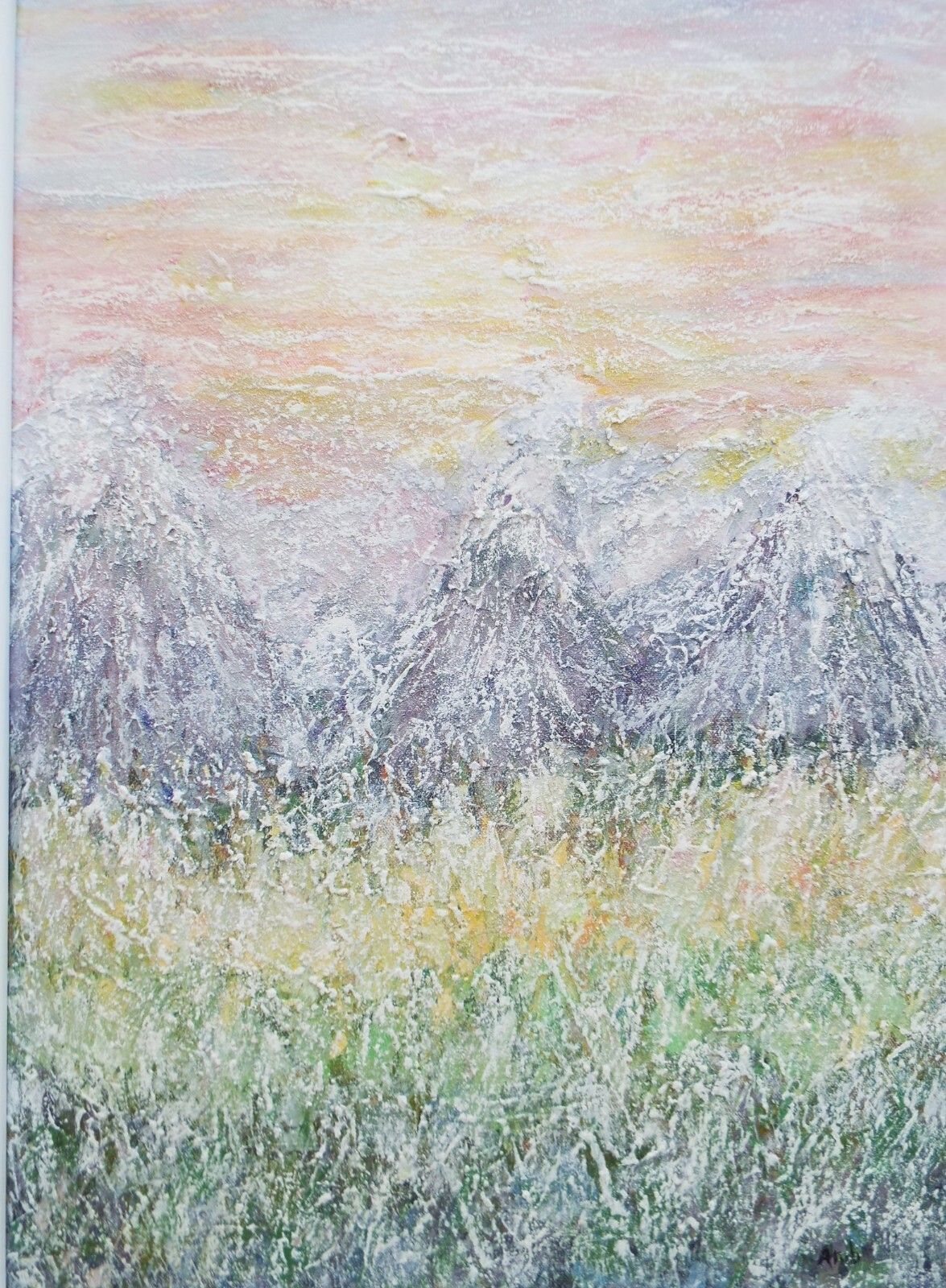 photo for sale Large Abstract Mountain Landscape Snow Scene Painting Framed  Andi J Lucas