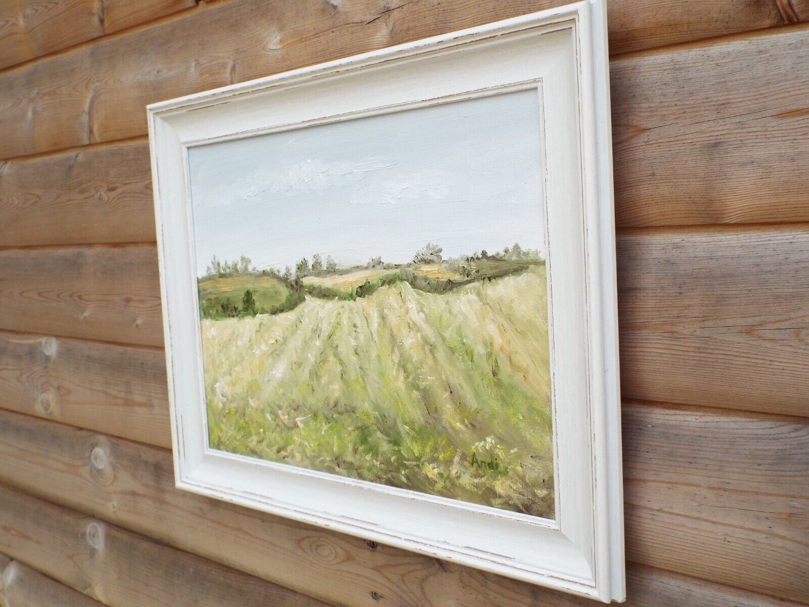 English Country Landscape Late Summer Field Original Oil Painting Andi J Lucas photo vintage