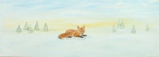 photo furniture Original Signed Painting Fox Winter Landscape Snow Scene 30x80cm Andi J Lucas