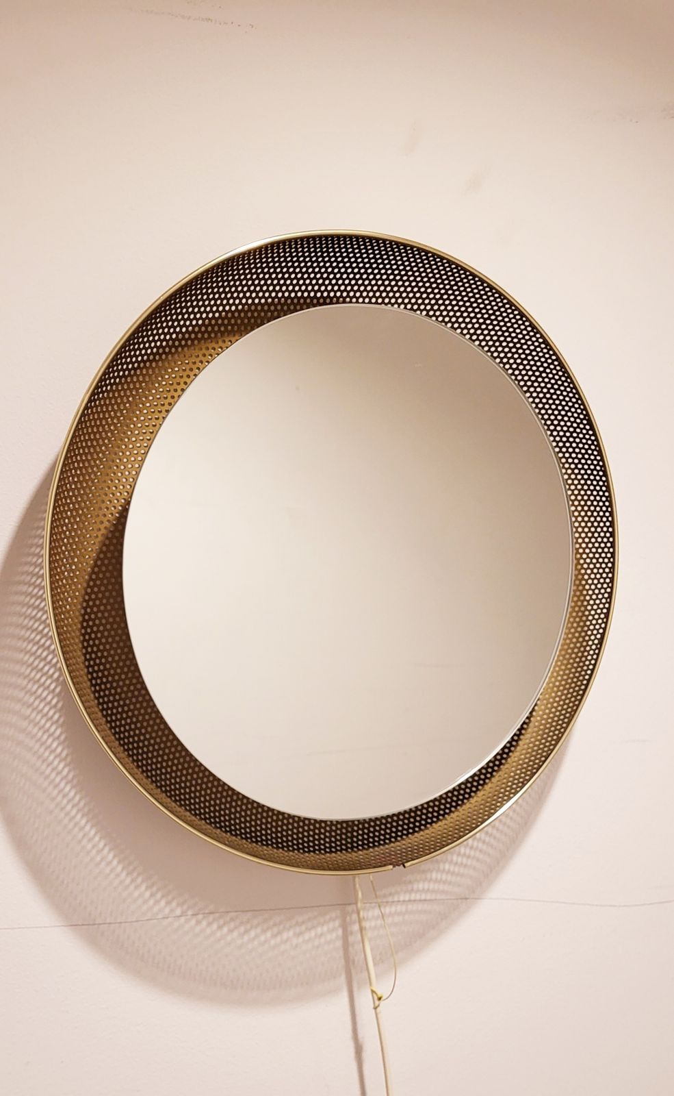Mid Century Gold Perforated Backlit Mirror By Floris Fiedeldij, 1950s photo vintage