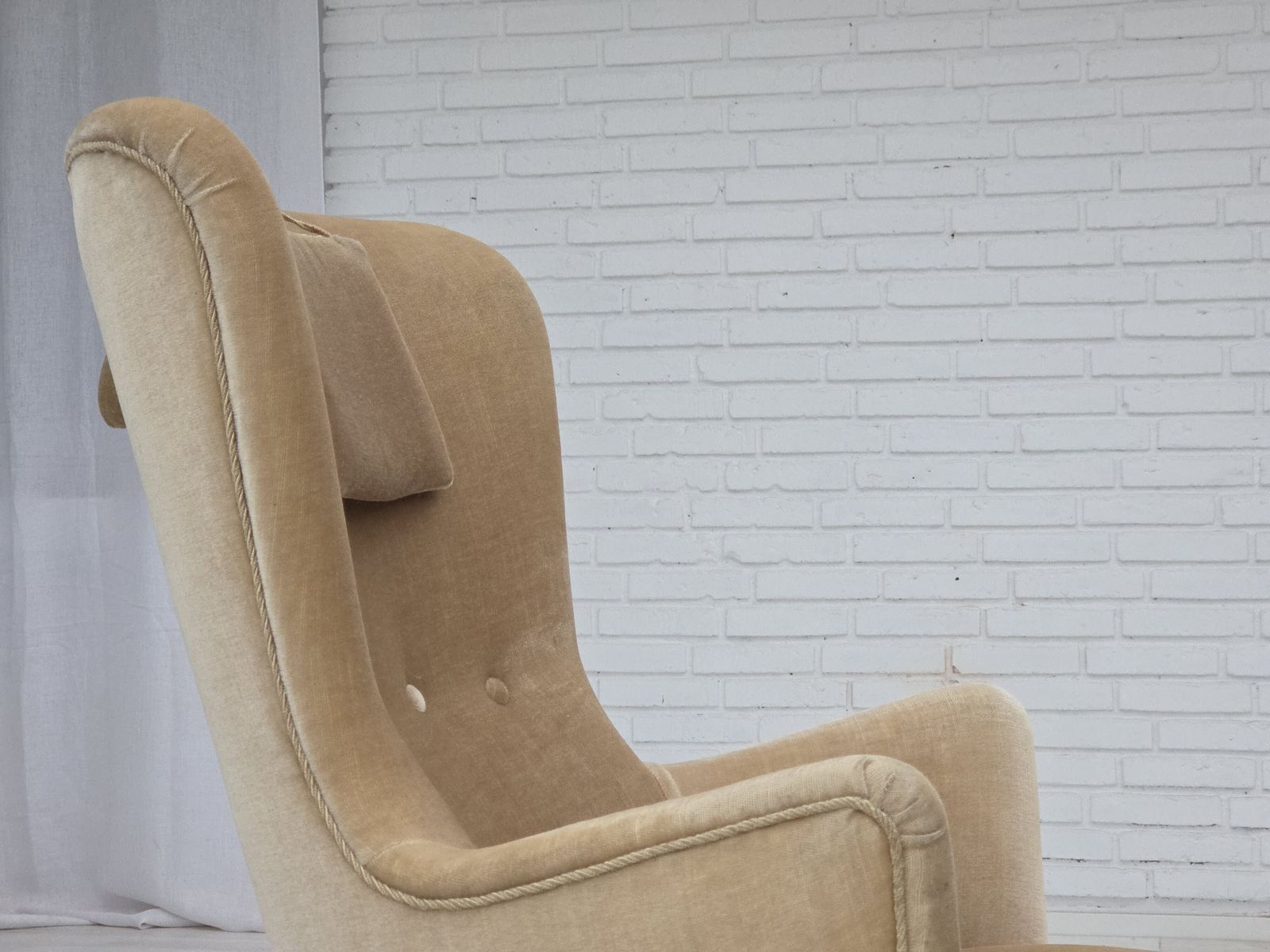 1960s, Danish Armchair In Green/Brown Furniture Velour, Original Condition. photo vinterior