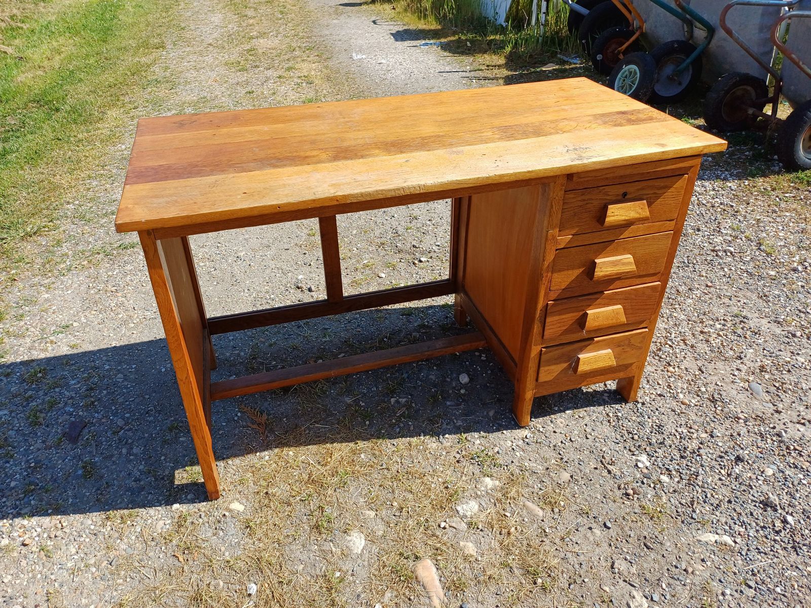 Furniture Oak Wood Desk From The 1930s, Vintage photo