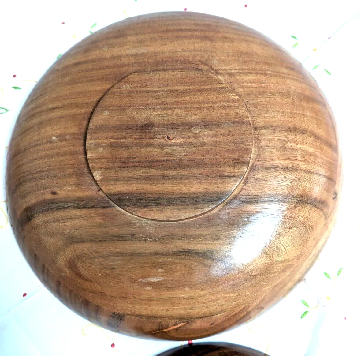 Pair Of Unused Retro Polished Wooden Teak Hand Turned Bowls Fruit Nuts Snacks 30cm Diameter photo buy