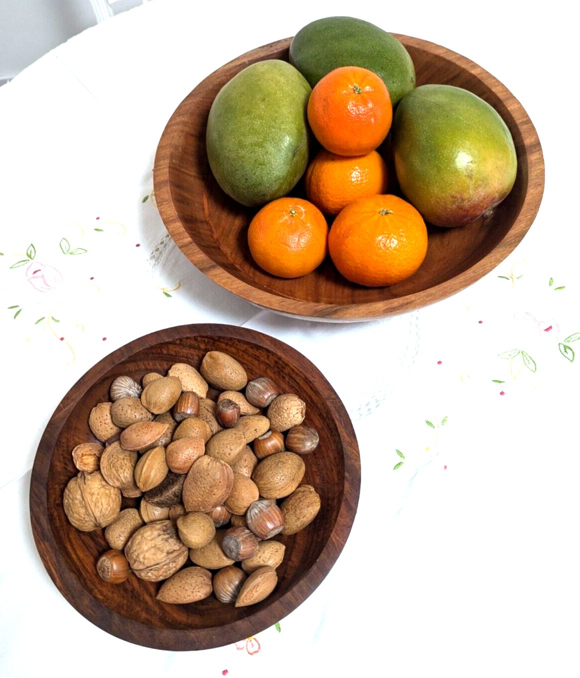 photo for sale Pair Of Unused Retro Polished Wooden Teak Hand Turned Bowls Fruit Nuts Snacks 30cm Diameter
