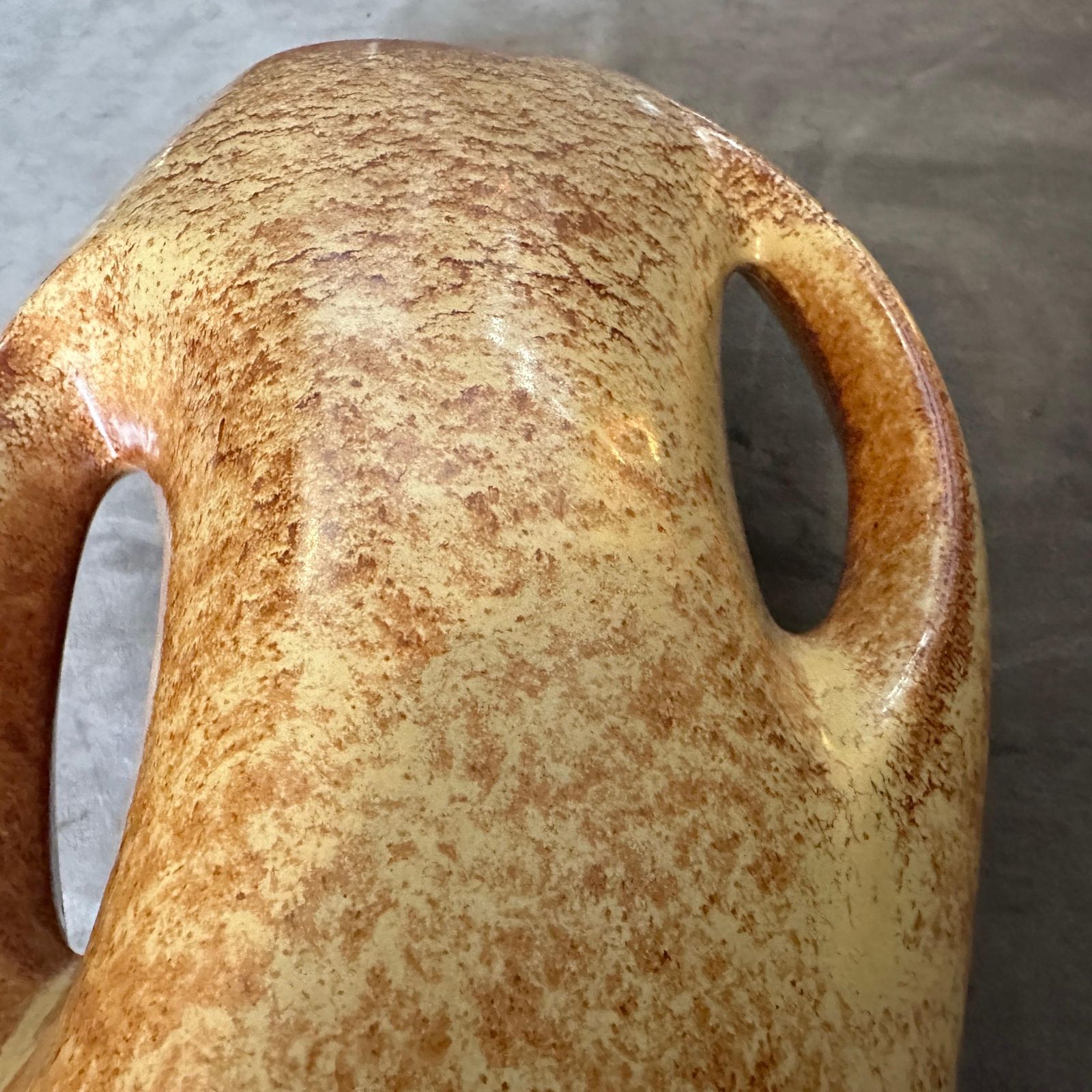 photo for sale 1970s Modernist Amber And Brown Ceramic Italian Vase By Giovanni Bertoncello