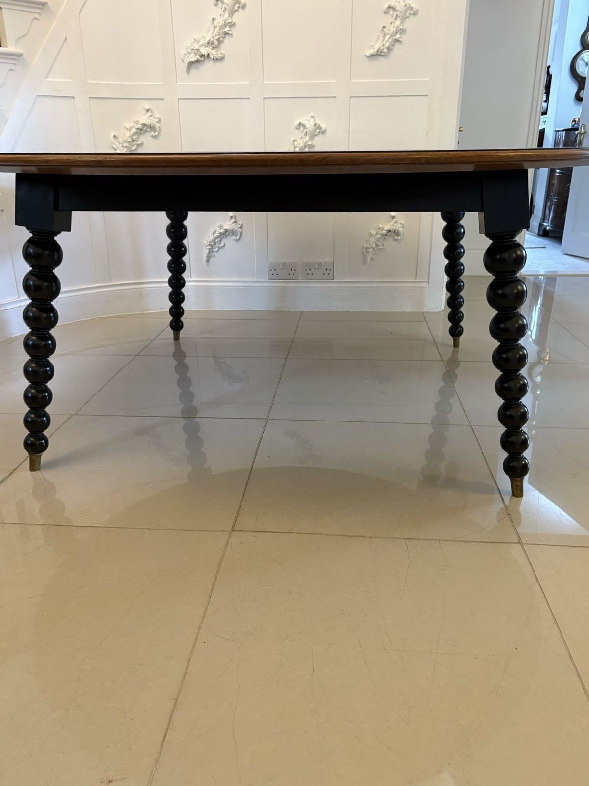 photo for sale Magnificent Quality Large Antique Burr Pollard Oak And Ebony Inlaid Round Dining Table