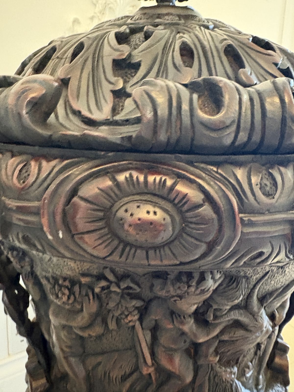 Large Magnificent Antique Pair Of Carved Mahogany Urns photo 8285.0