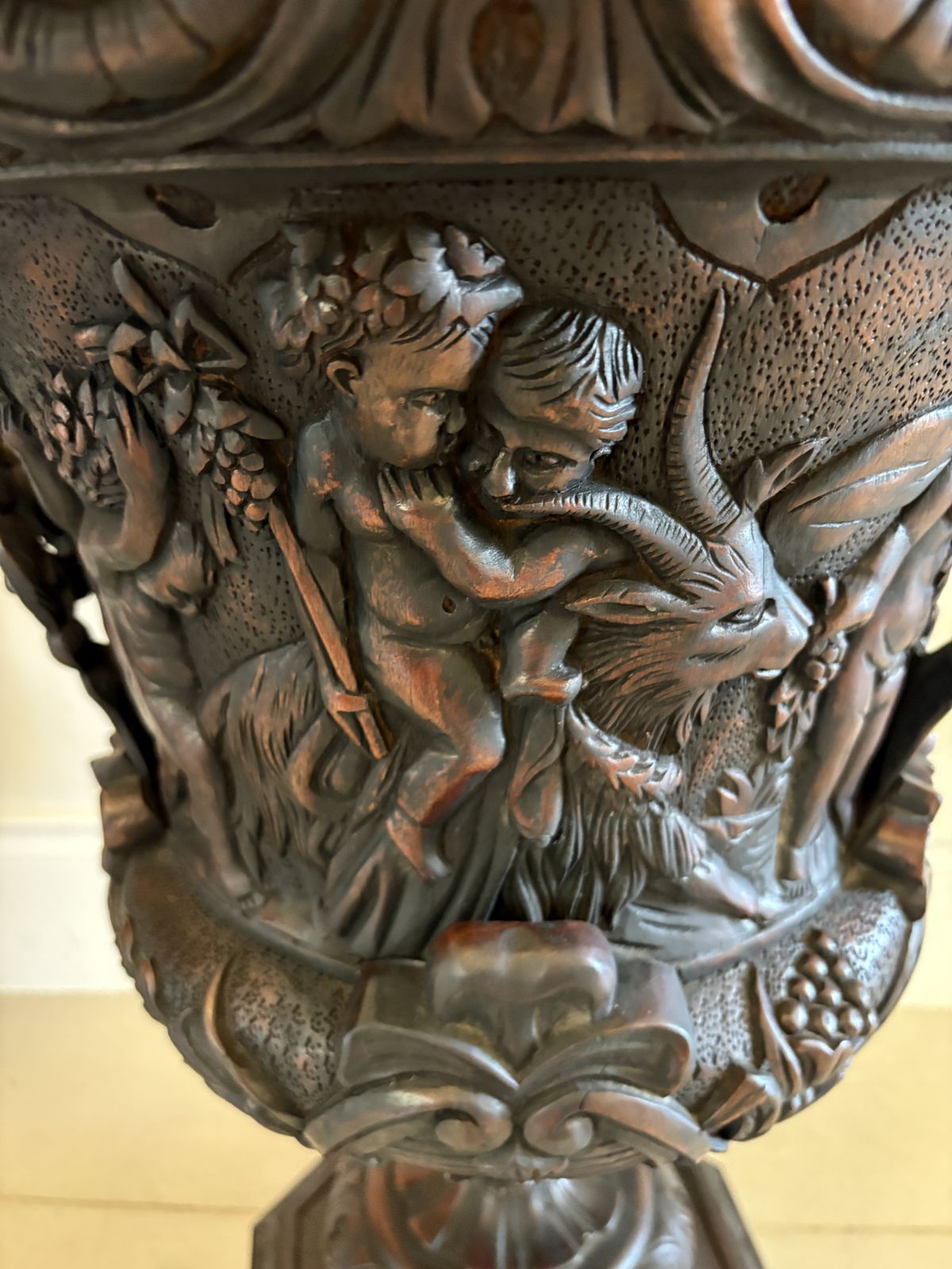 Large Magnificent Antique Pair Of Carved Mahogany Urns photo buy