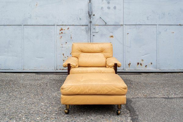 Sella Leather And Rosewood Chair With Ottoman By Carlo De Carli For Luigi Sormani, 1966, Set Of 2 photo for sale