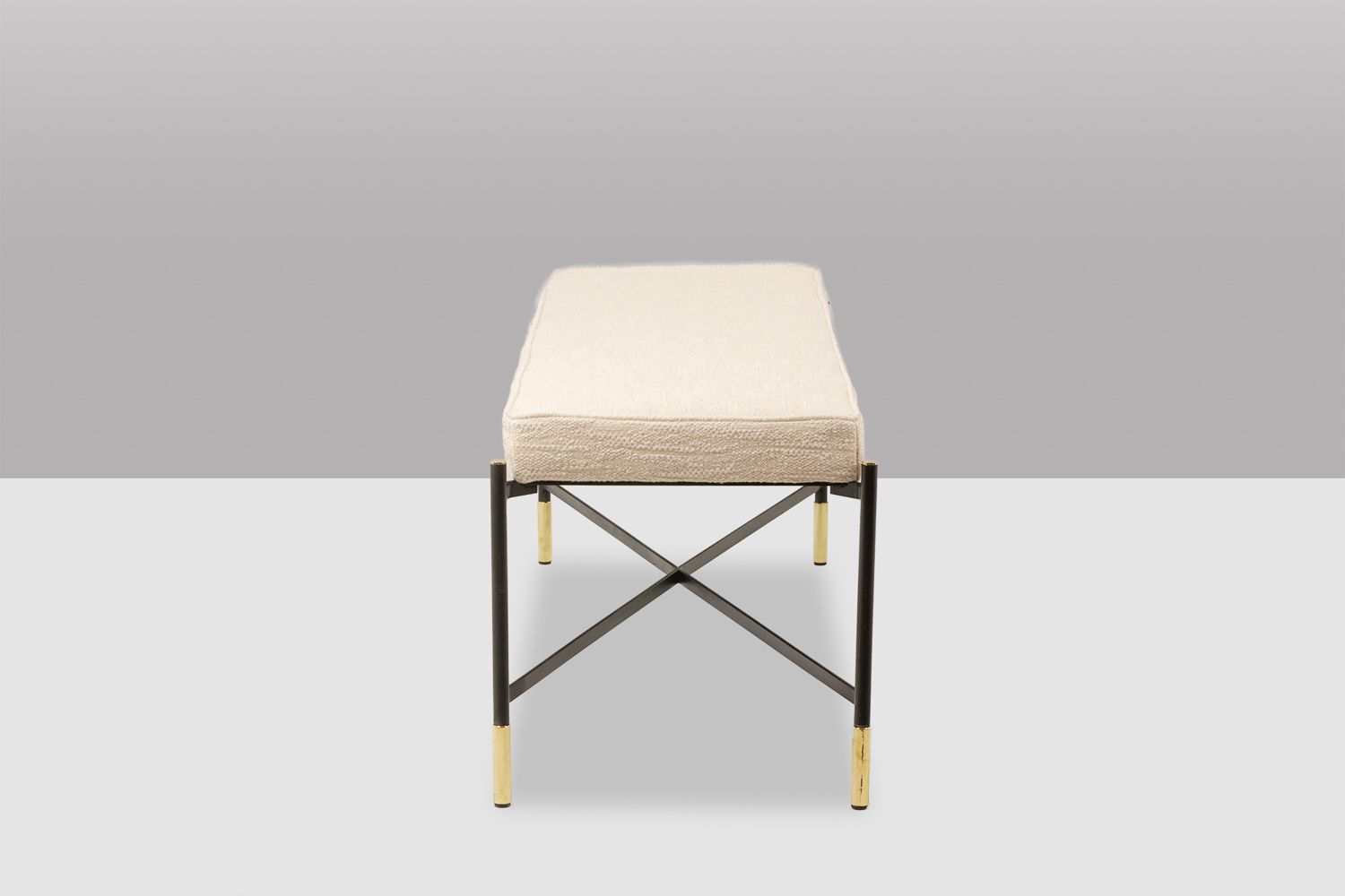 Pair Of White Benches, In Lacquered And Gold Metal. 2000s. photo for sale