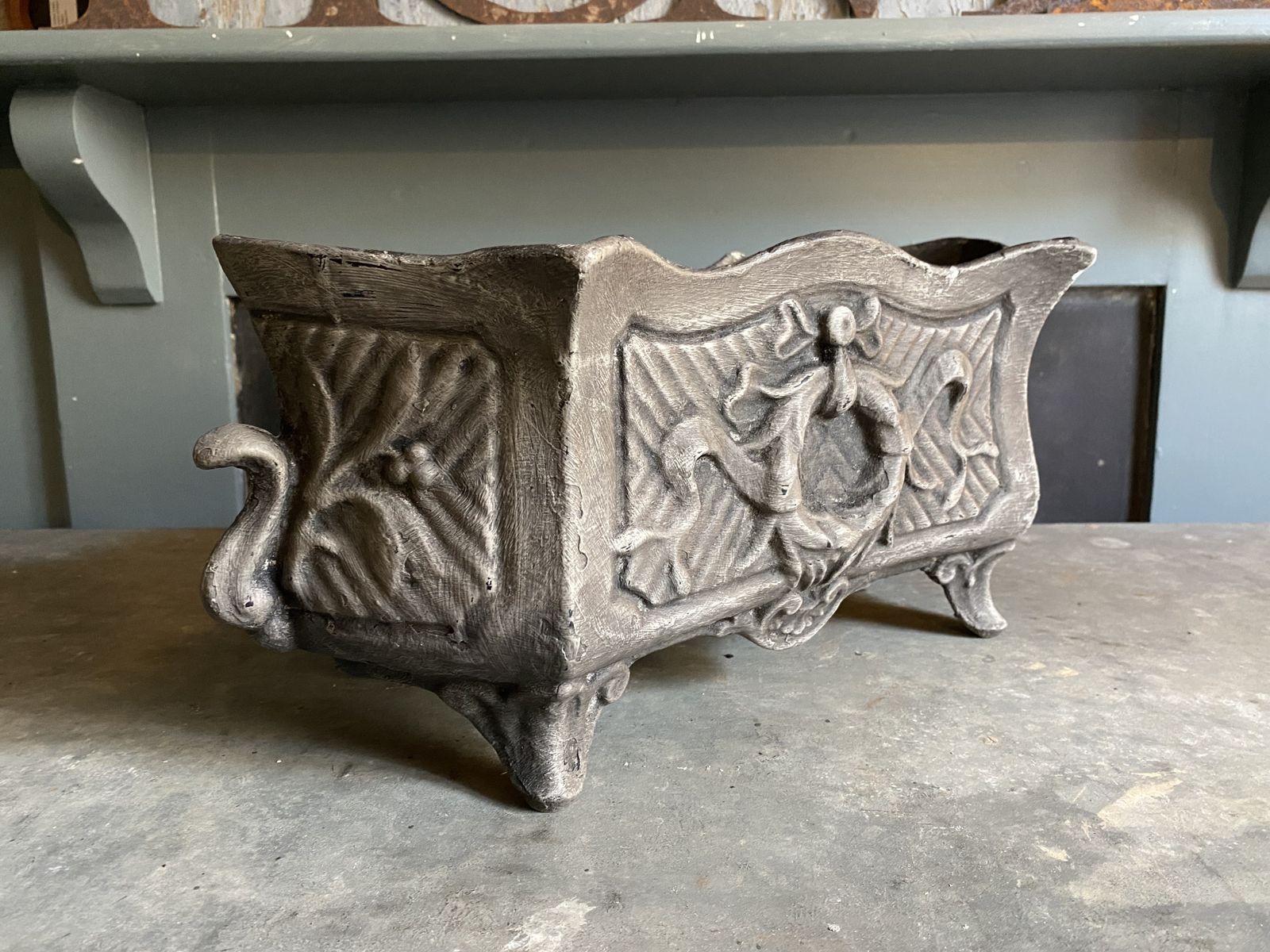 Pair Of French Deco Cast Iron Planters photo for sale