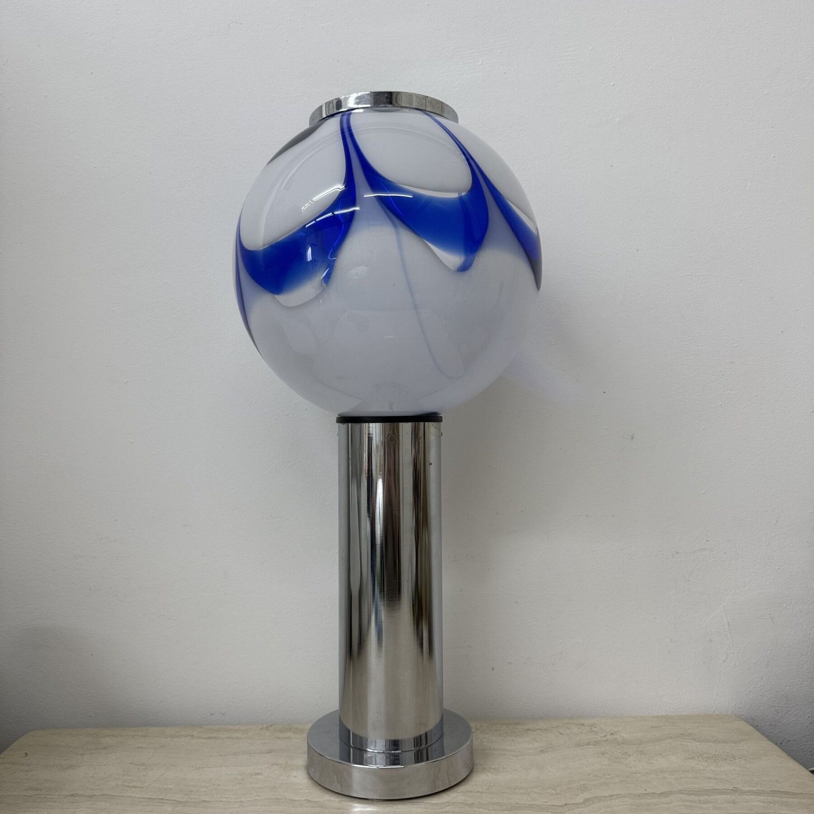 Mid – Century Large Glass Table Lamp With Blue Swirl , 1970s Italy photo for sale