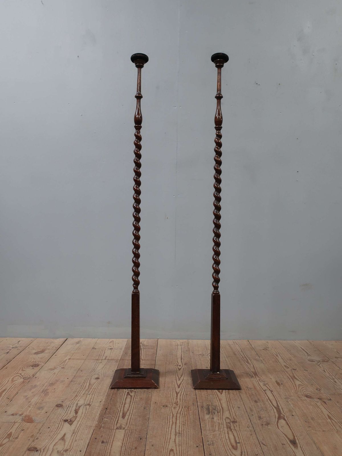 Pair Of Tall Barley Twist Oak Shops Hat Stands photo Furniture