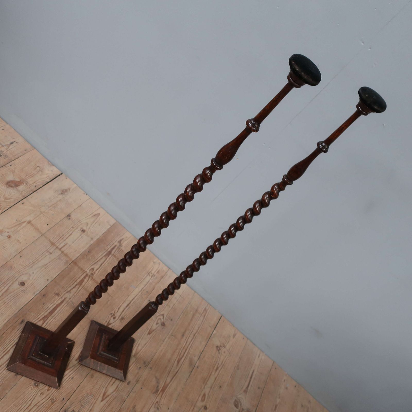 Pair Of Tall Barley Twist Oak Shops Hat Stands photo buy