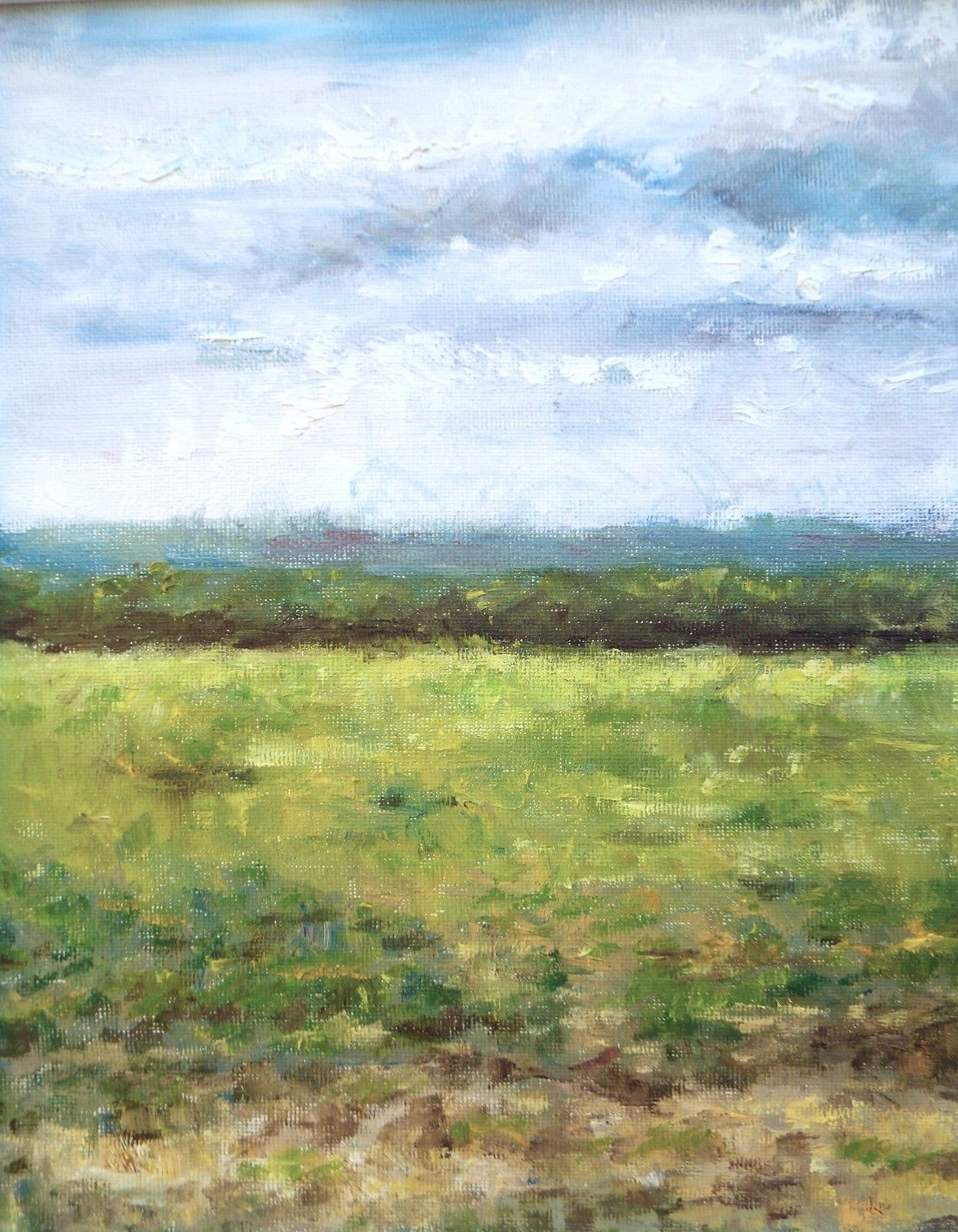 Green Summer Field Landscape Farm Original Oil Painting Signed Framed Andi Lucas photo Art