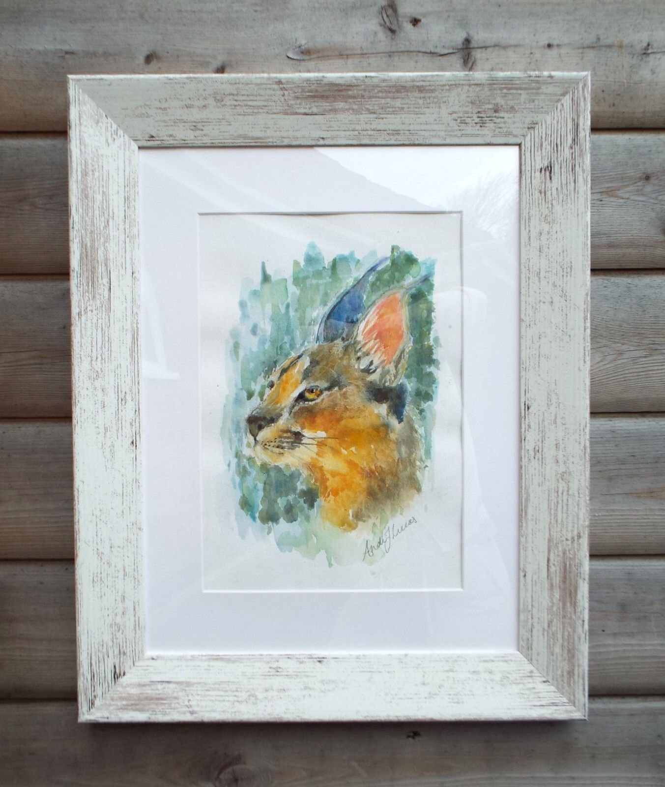 Caracal Watercolour Big Cat Painting Framed African Wildlife Original Andi photo 145.0