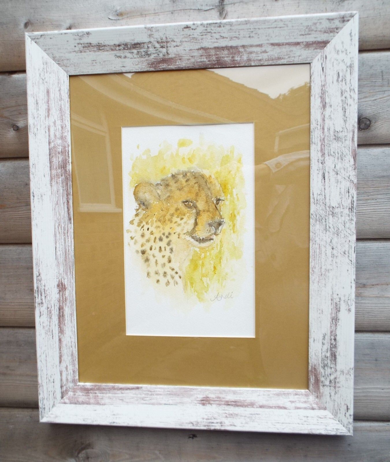 Cheetah Watercolour Big Cat Painting Framed African Wildlife Original Andi Lucas photo Art