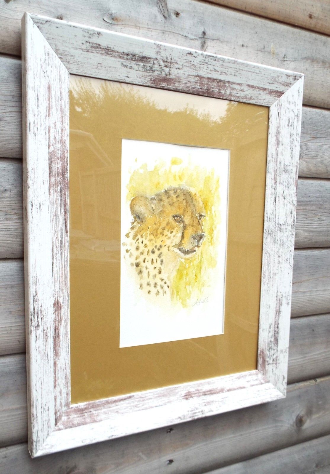 Cheetah Watercolour Big Cat Painting Framed African Wildlife Original Andi Lucas photo 145.0