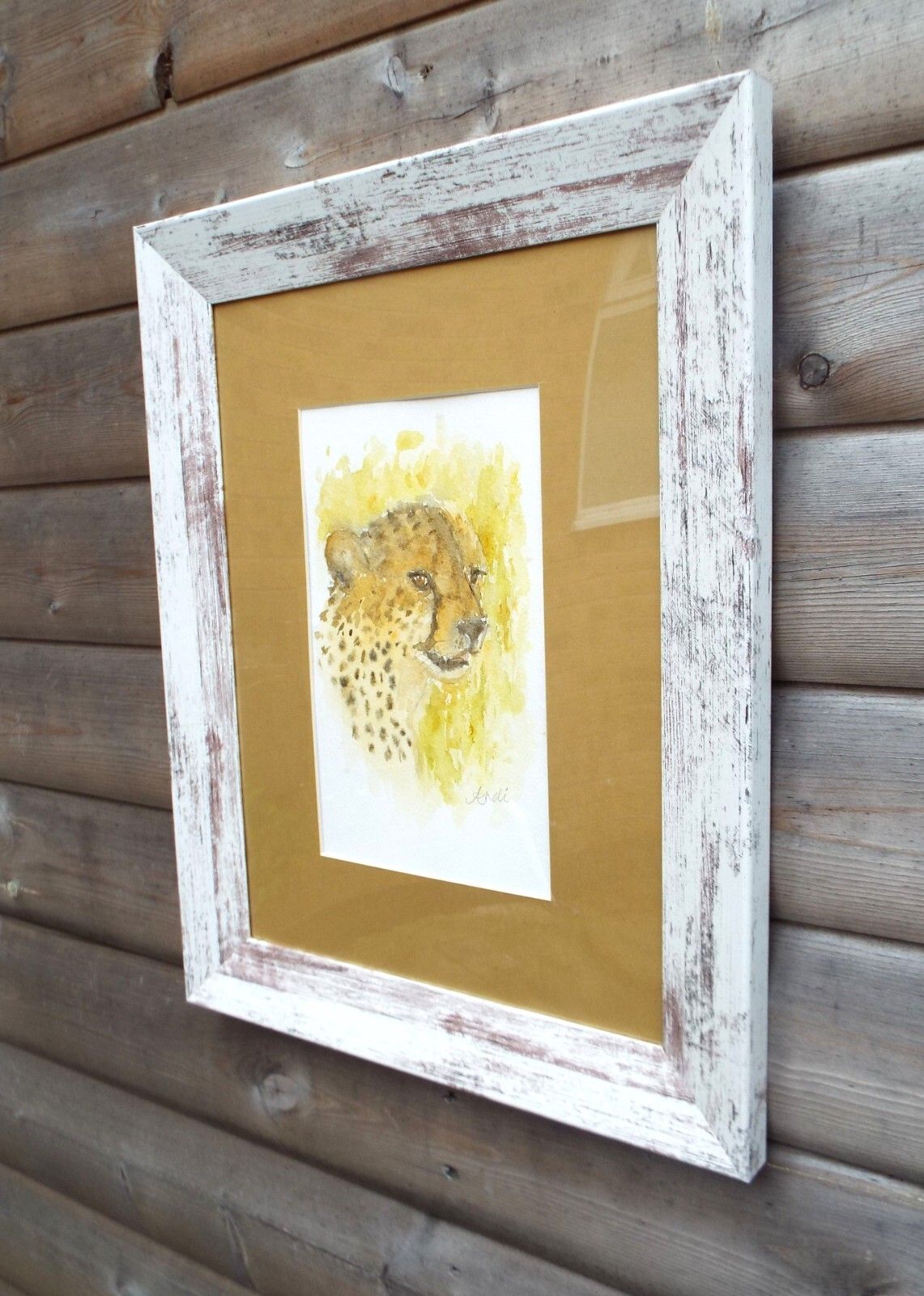 Cheetah Watercolour Big Cat Painting Framed African Wildlife Original Andi Lucas photo vinterior