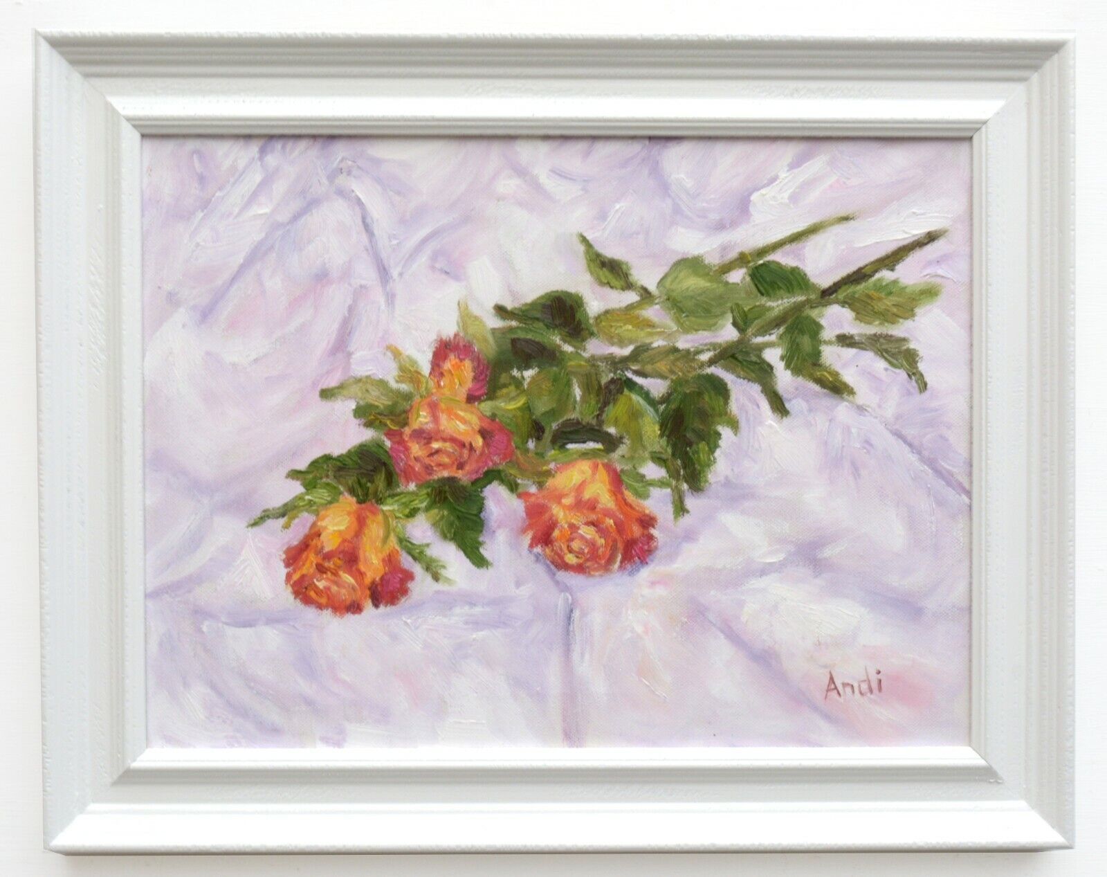 Roses Floral Still Life Oil Painting Signed Framed Original  Andi J Lucas photo furniture