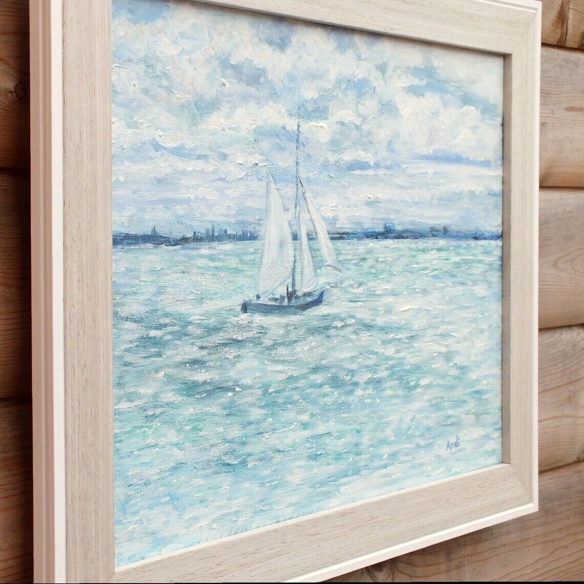 New Original Framed Signed Seascape Painting Normandy Coast France  Andi Lucas photo Art