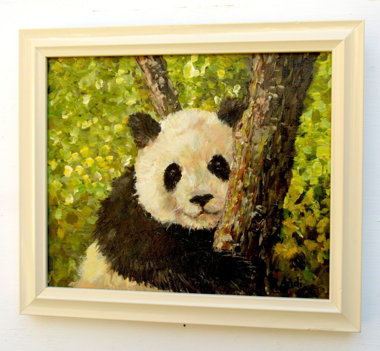 Baby Panda Portrait Framed Signed Painting Original Acrylic Wildlife Andi Lucas photo Art