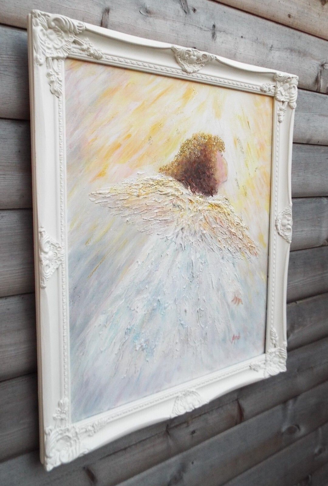 Heavenly Guardian Angel Of Light Original Framed Painting Andi J Lucas photo for sale