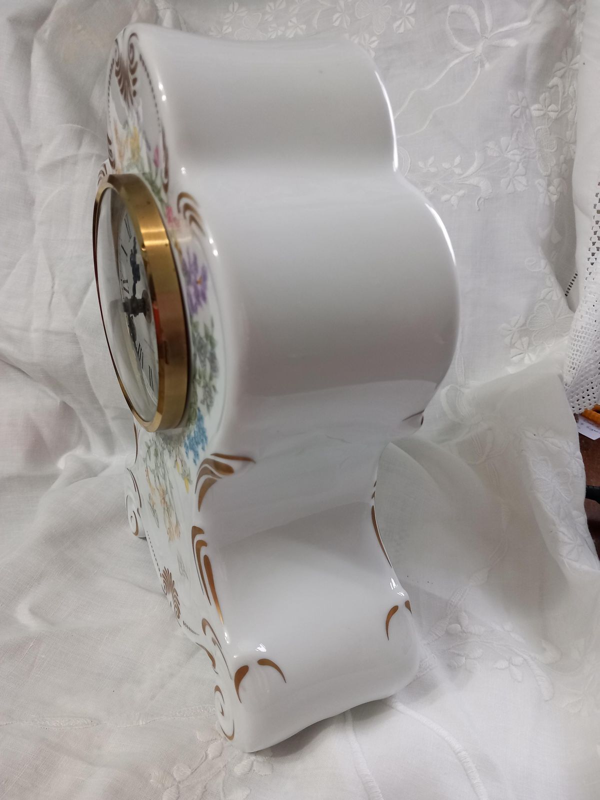 photo furniture 1982 Porcelain Clock With Franz Hermle German Movement Chimes Hour & Half Hour