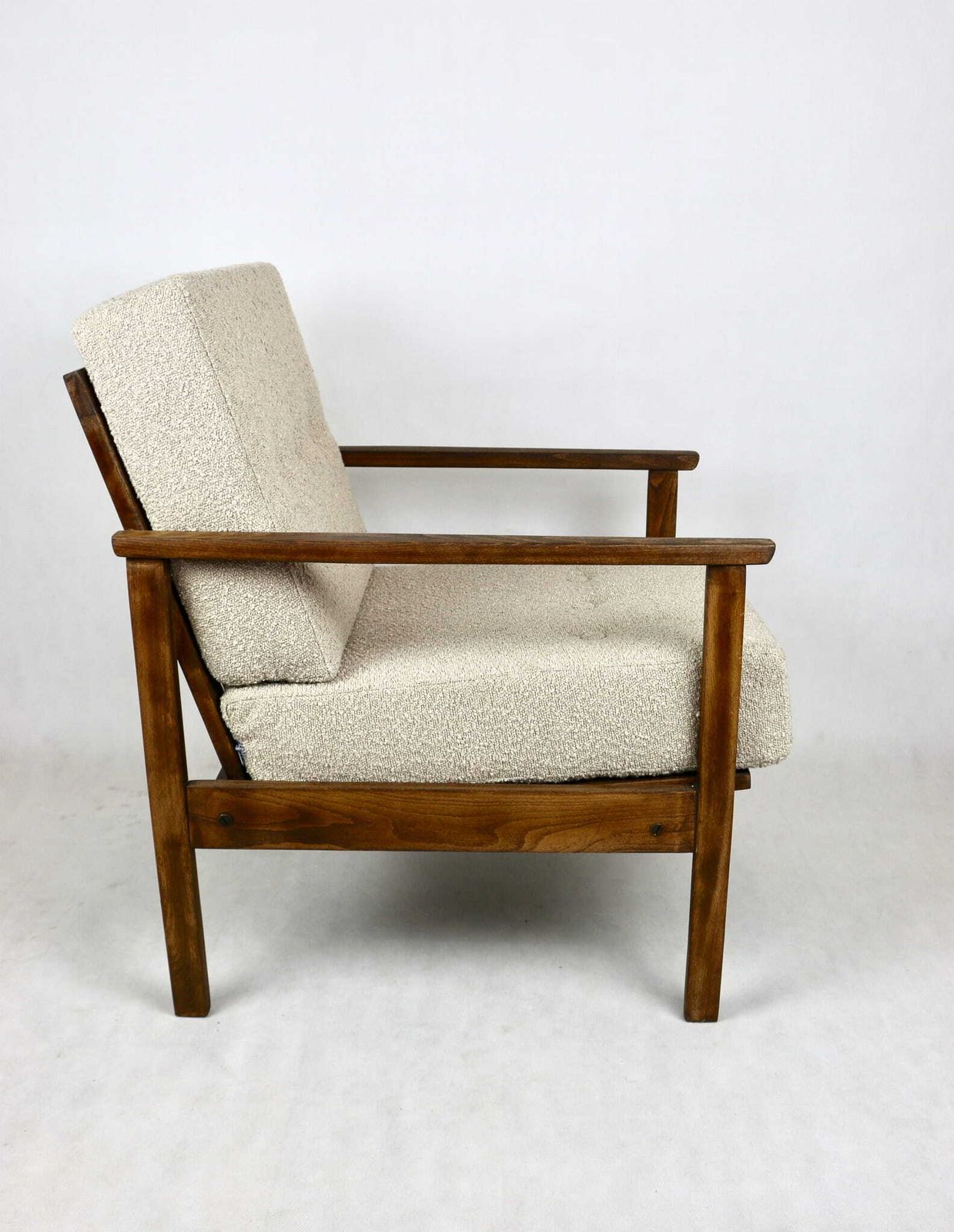 Vintage Loft Beige Boucle Armchair With Removable Cushions   2 Pieces Available photo for sale