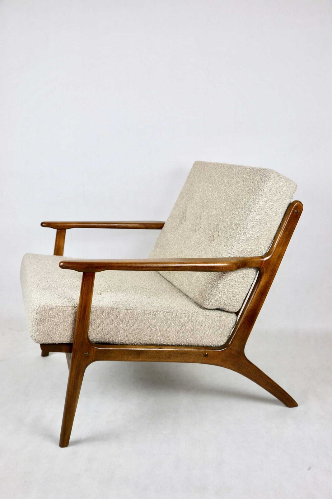 Furniture Danish Vintage Loft Beige Boucle Armchair With Removable Cushions   2 Pieces Available photo
