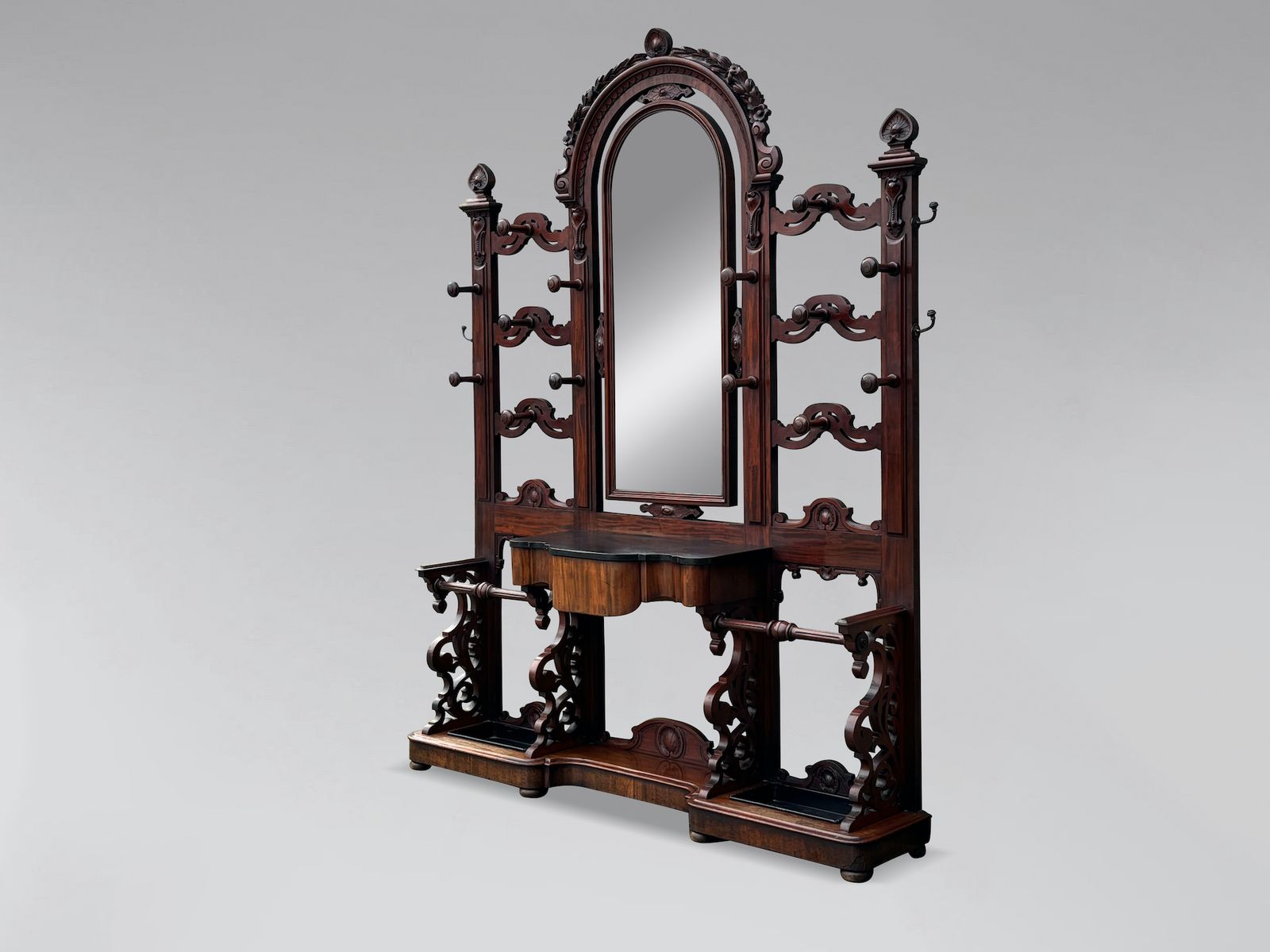 Large 19th Century Victorian Period Mahogany Hall Stand With Arched Mirror photo for sale