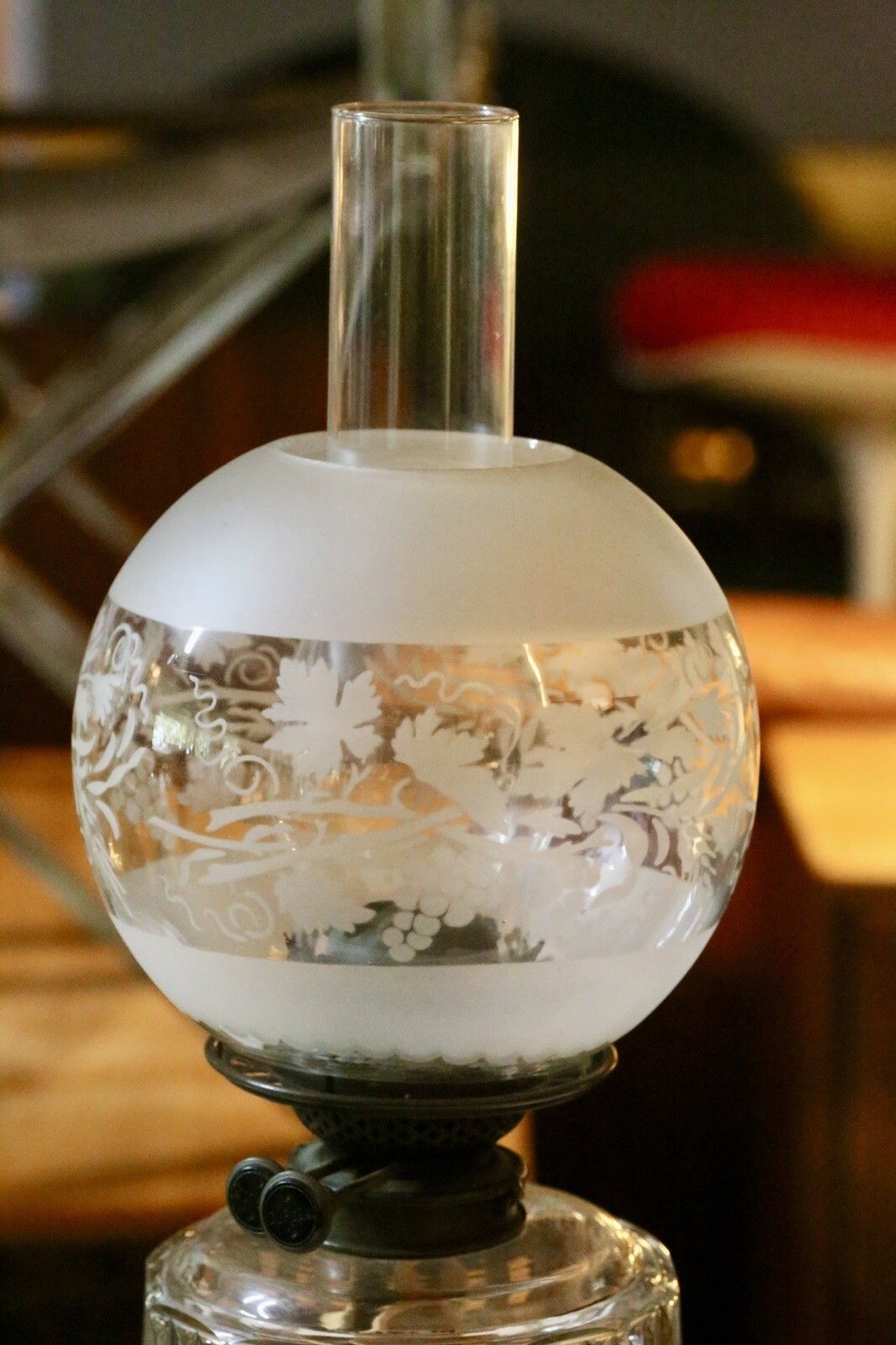 photo for sale Victorian Art Nouveau Brass Oil Lamp With Crystal Glass Reservoir