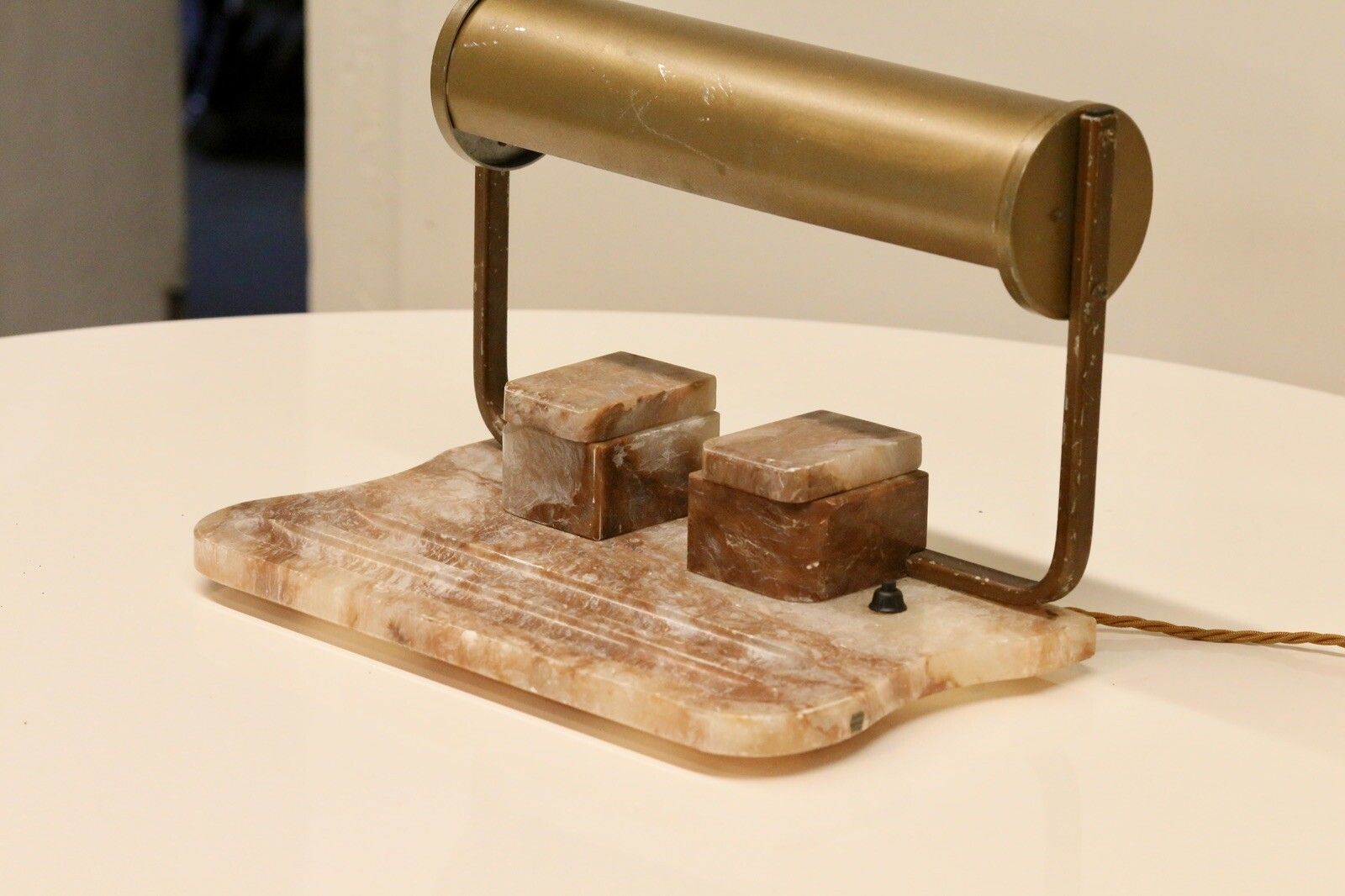 Art Deco Alabaster & Brass Desk Lamp With Ink Stand photo buy