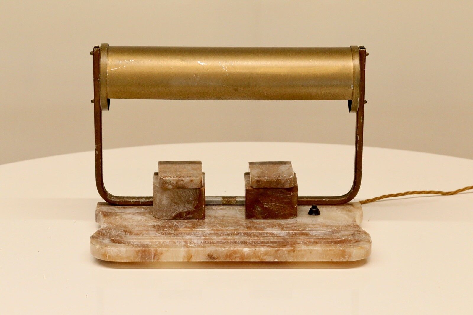 photo furniture Art Deco Alabaster & Brass Desk Lamp With Ink Stand