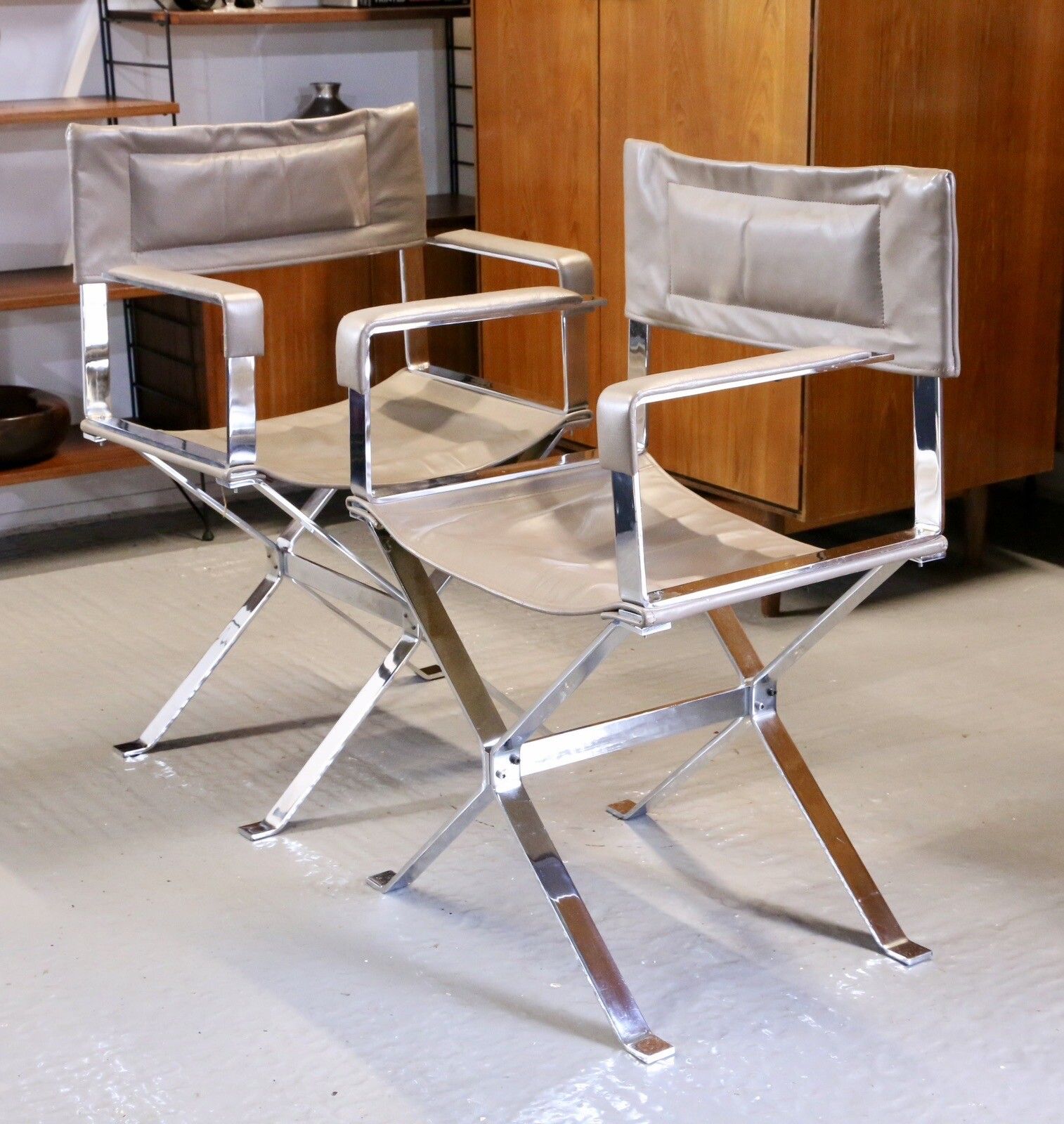 Pair Alessandro Albrizzi Designed Italian Chrome & Leather Director's Armchairs photo furniture