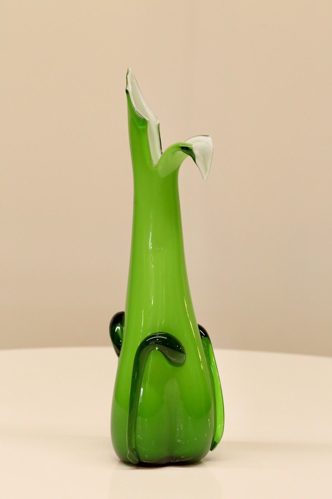 Pair Cristalleria Fratelli Betti / Alrose Italian Empoli Green Art Glass Vases photo vintage