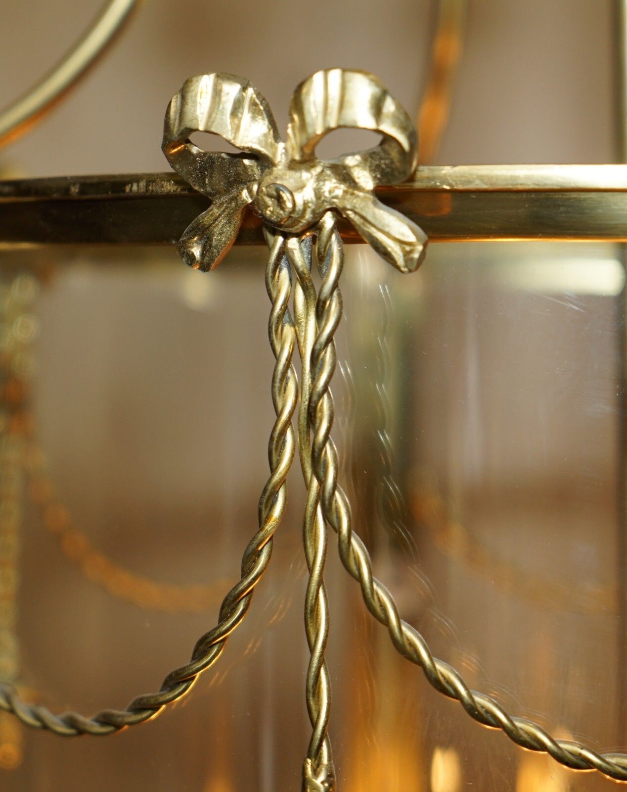 photo furniture Exquisite Circa 1940's English Polish Brass & Cylindrical Glass Hanging Lantern