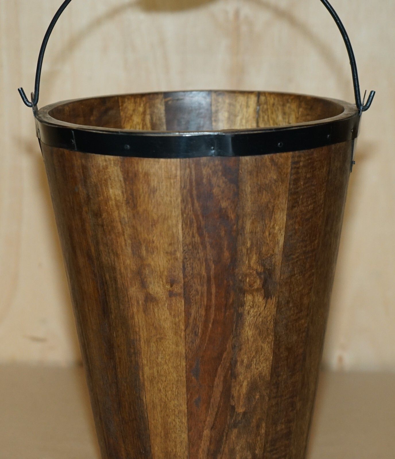 695.0 Pair Of Vintage Bollinger Champagne Log Bin Wood Coal Plate Or Peat Buckets photo
