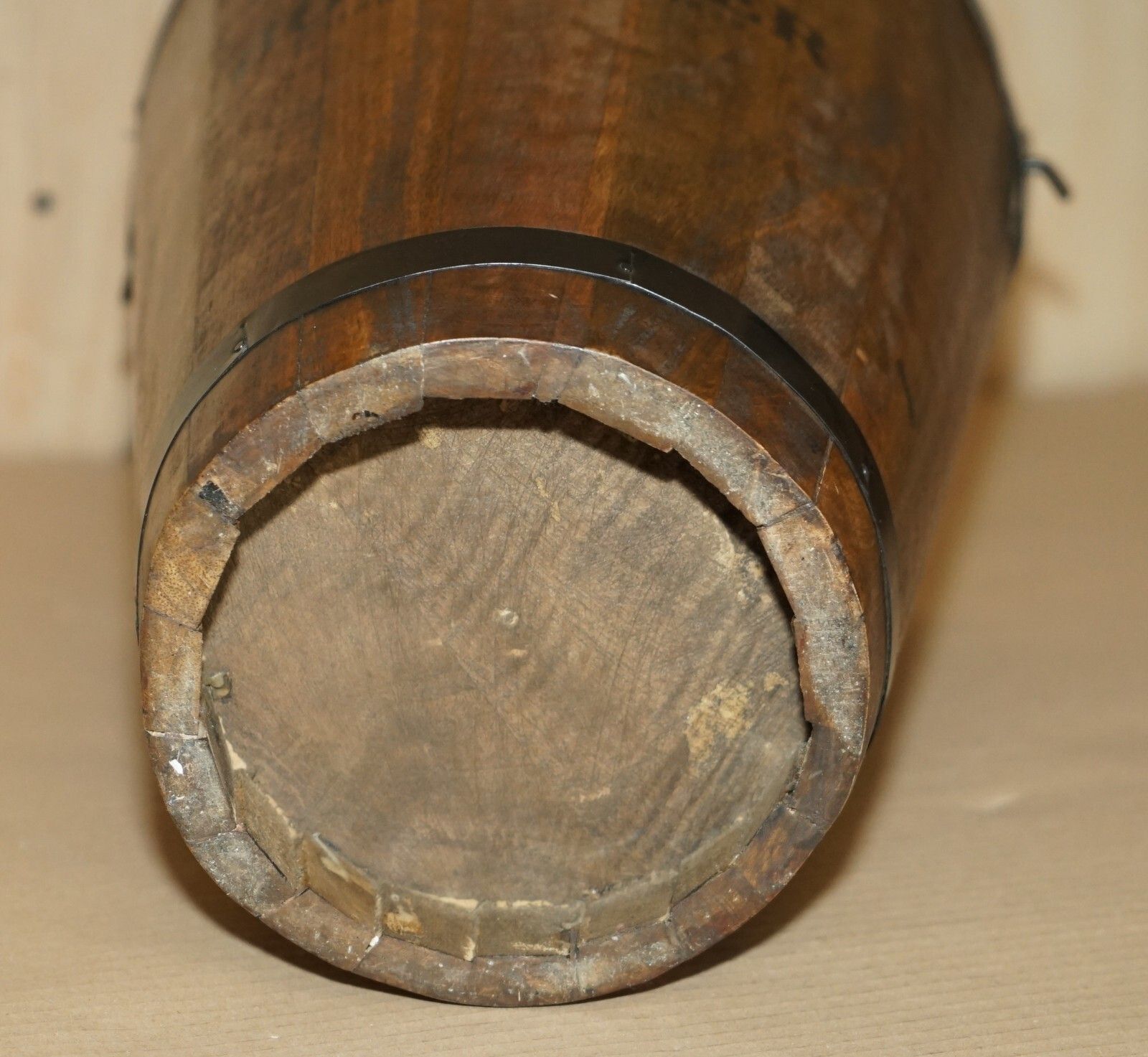 photo vintage Pair Of Vintage Bollinger Champagne Log Bin Wood Coal Plate Or Peat Buckets