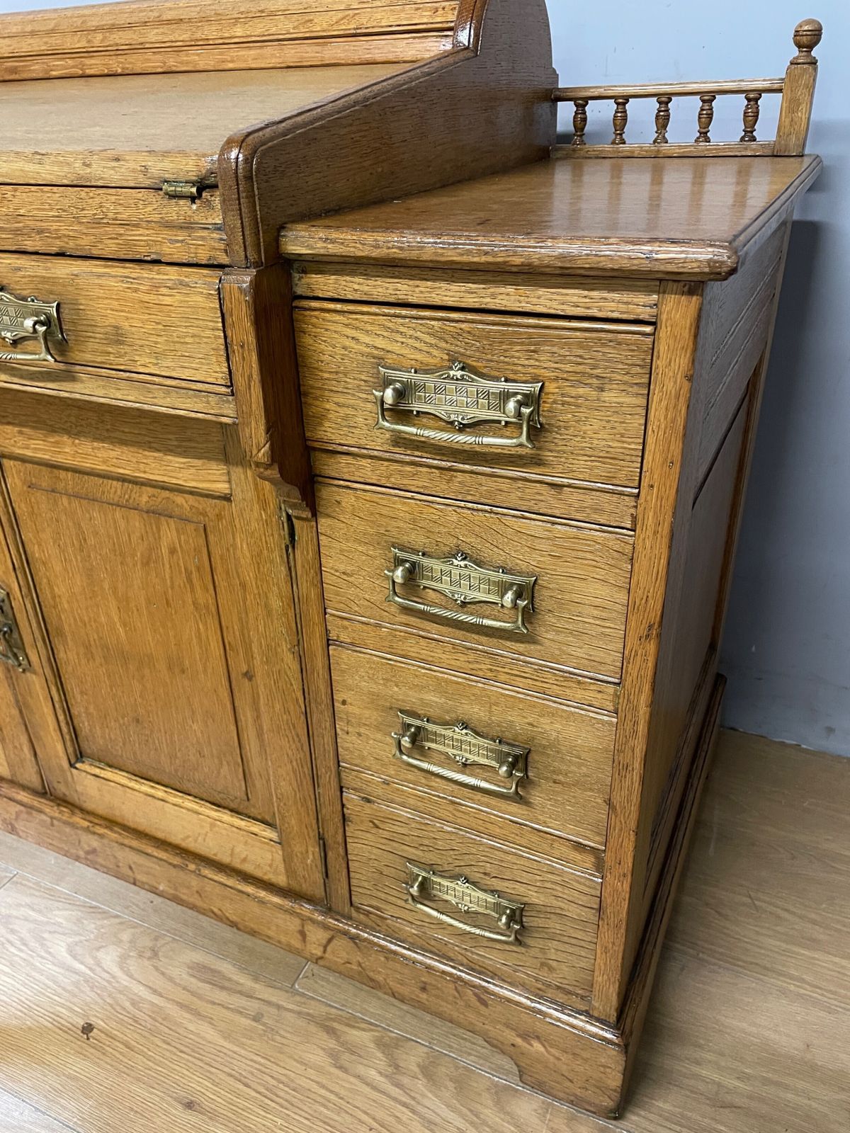 C19th Golden Oak Tambour Desk With Fitted Interior photo for sale