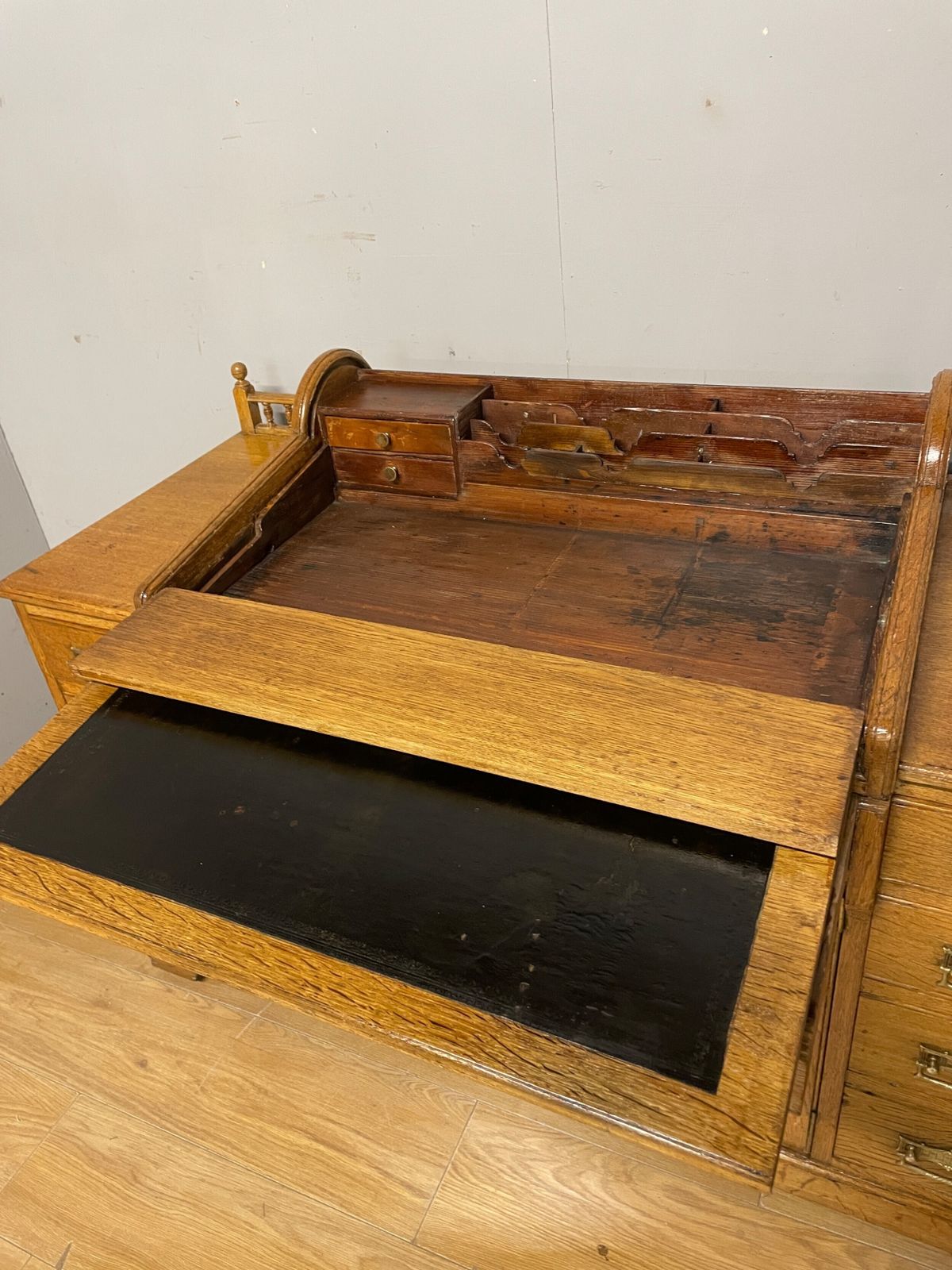 C19th Golden Oak Tambour Desk With Fitted Interior photo 895.0