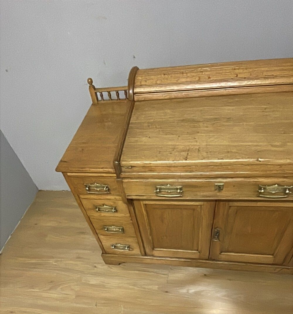 Furniture C19th Golden Oak Tambour Desk With Fitted Interior photo