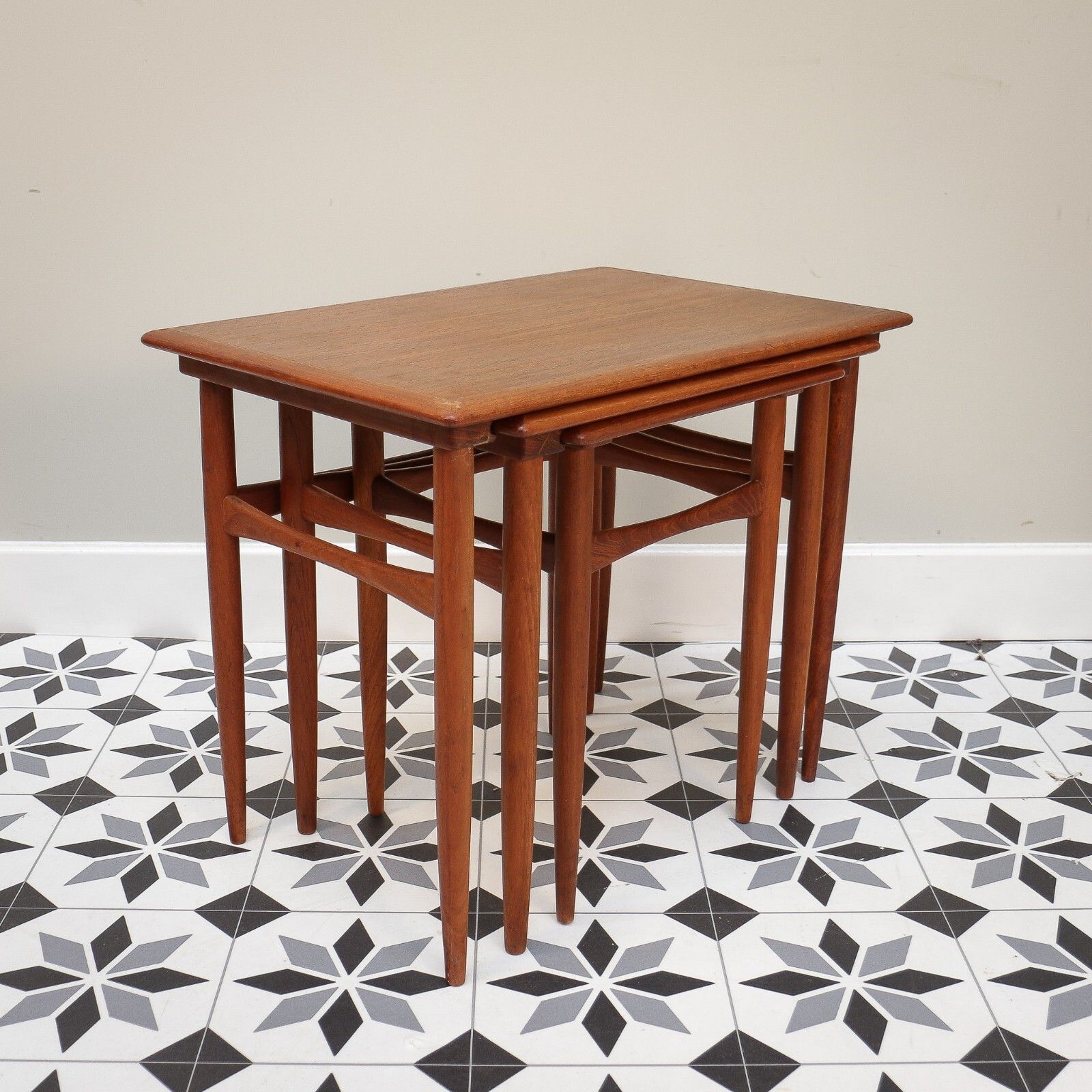 Mid Century Nest Of Tables In Teak Kai Kristiansen Mimi Set For Skovmand & Andersen photo for sale