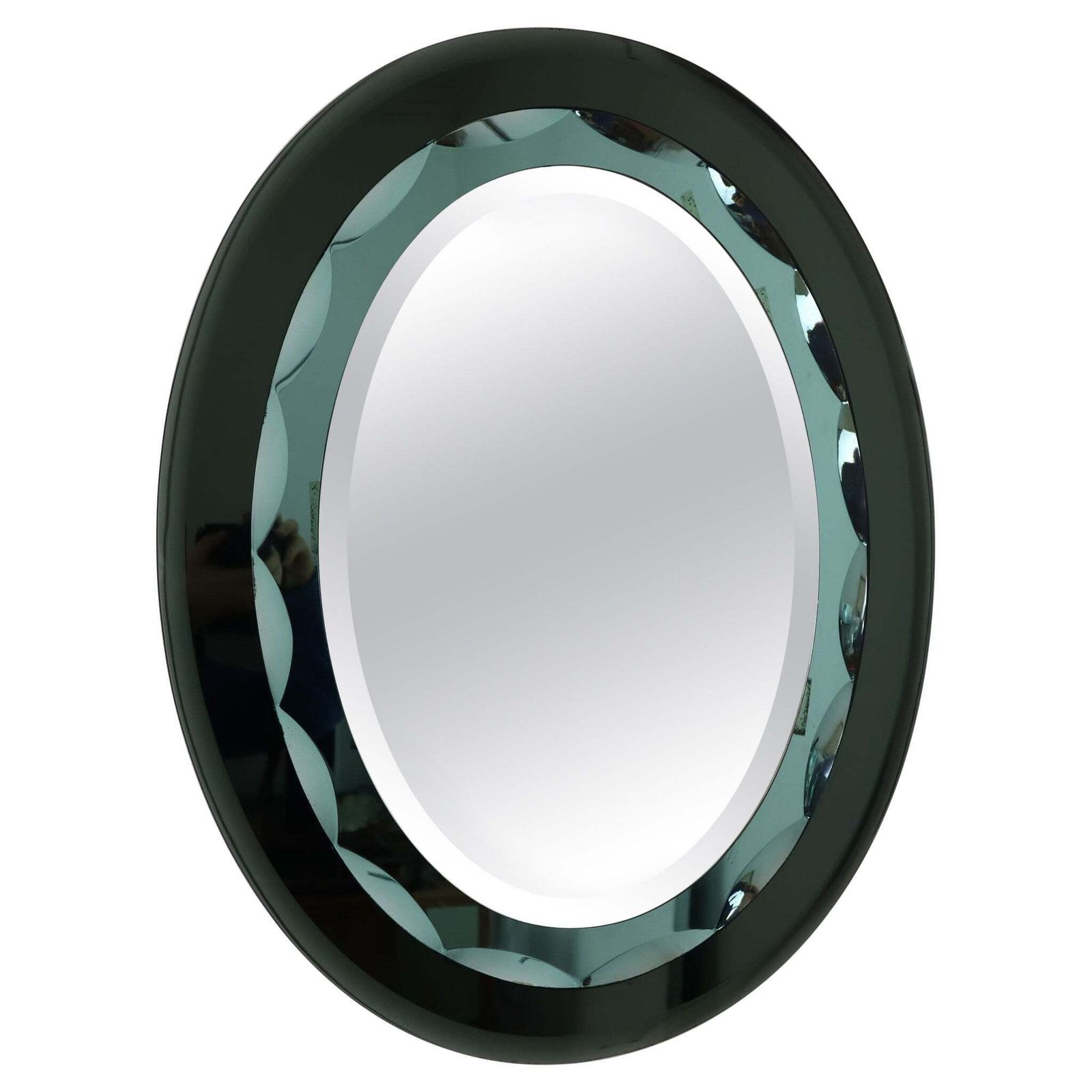 Mid Century Modern Italian Oval Green Mirror By Cristal Art, Italy, 1960s