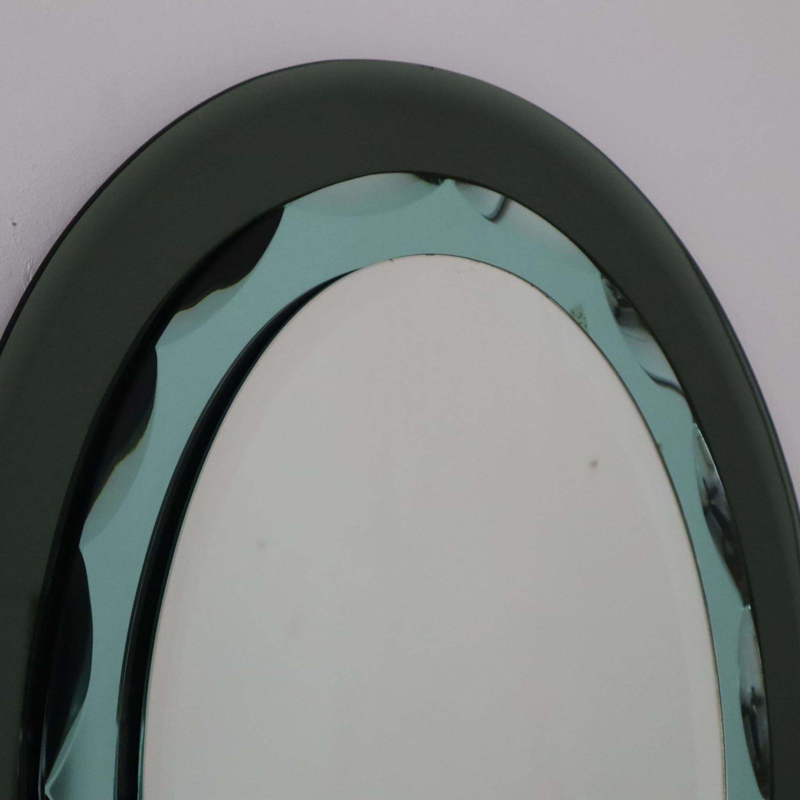 Mid Century Modern Italian Oval Green Mirror By Cristal Art, Italy, 1960s photo Home Decor