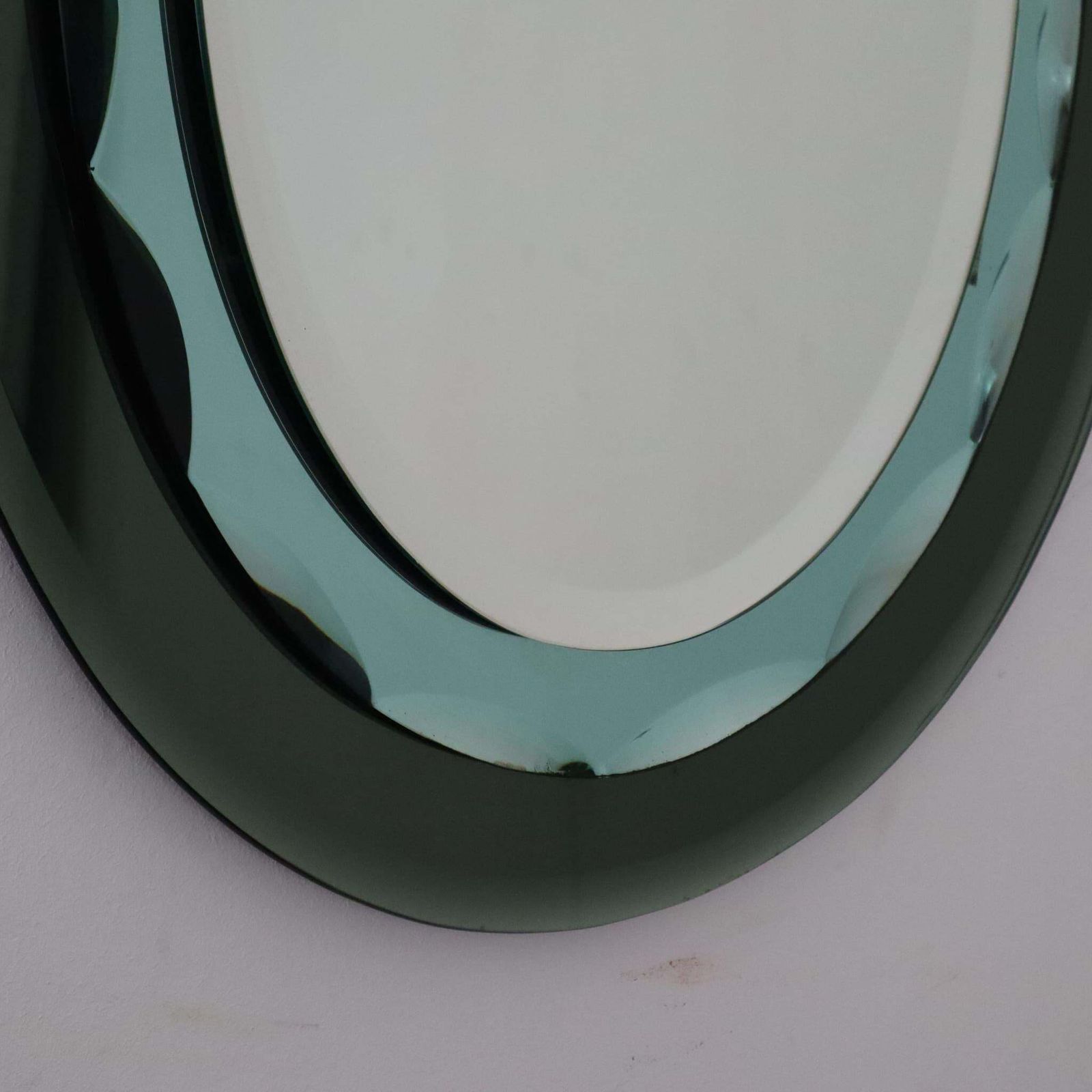 Mid Century Modern Italian Oval Green Mirror By Cristal Art, Italy, 1960s photo 1648.0