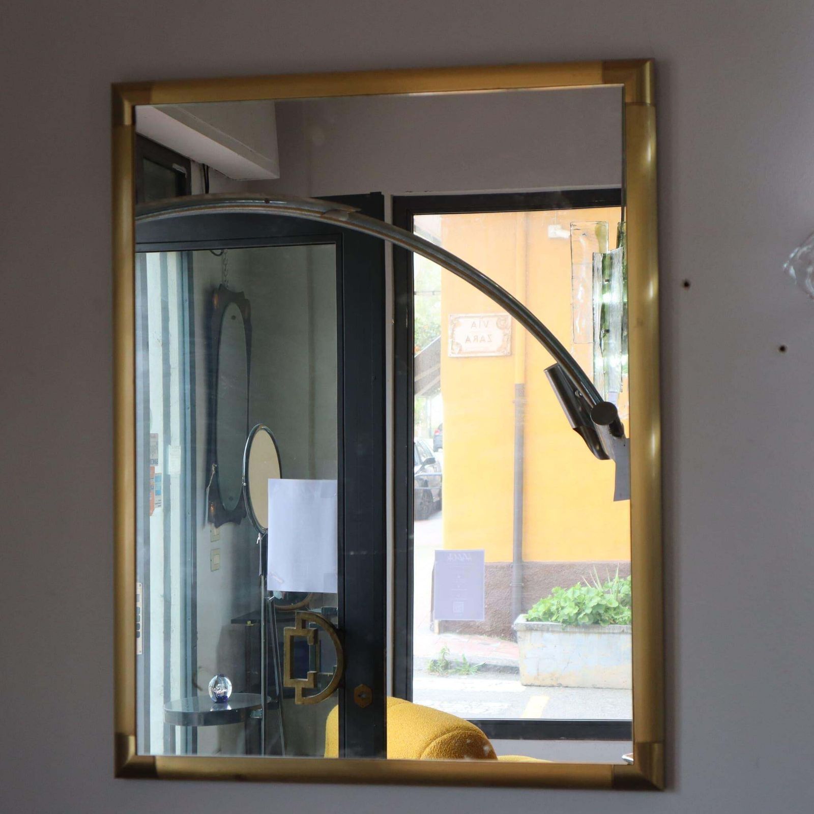 Italian Solid Polished Brass Mirror In Style Of Tommaso Barbi, Italy, 1970s photo furniture