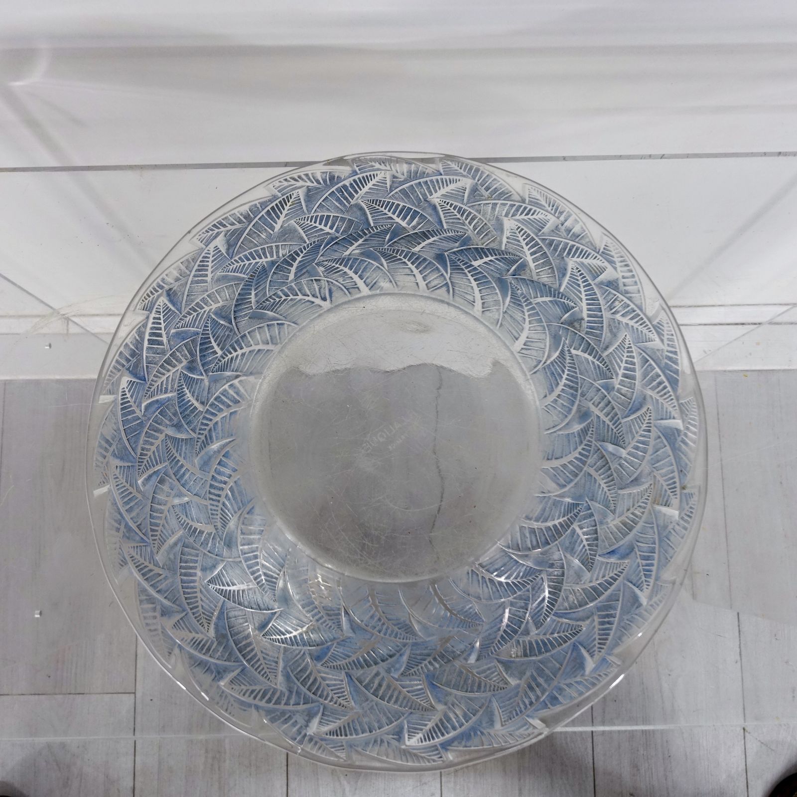 Lalique Art Deco Ormeaux Blue Glass Bowl 32cm 1937 photo for sale