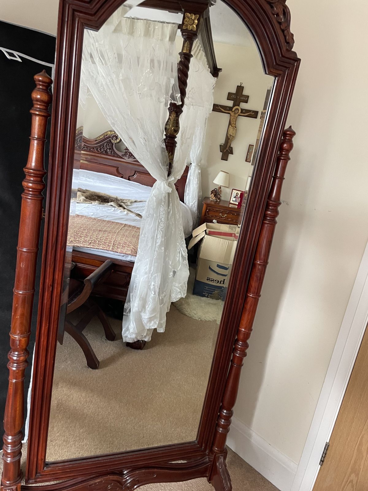 Ornate Mahogany Cheval Mirror Hand Carved  H200cm X  L88cm photo Home Decor
