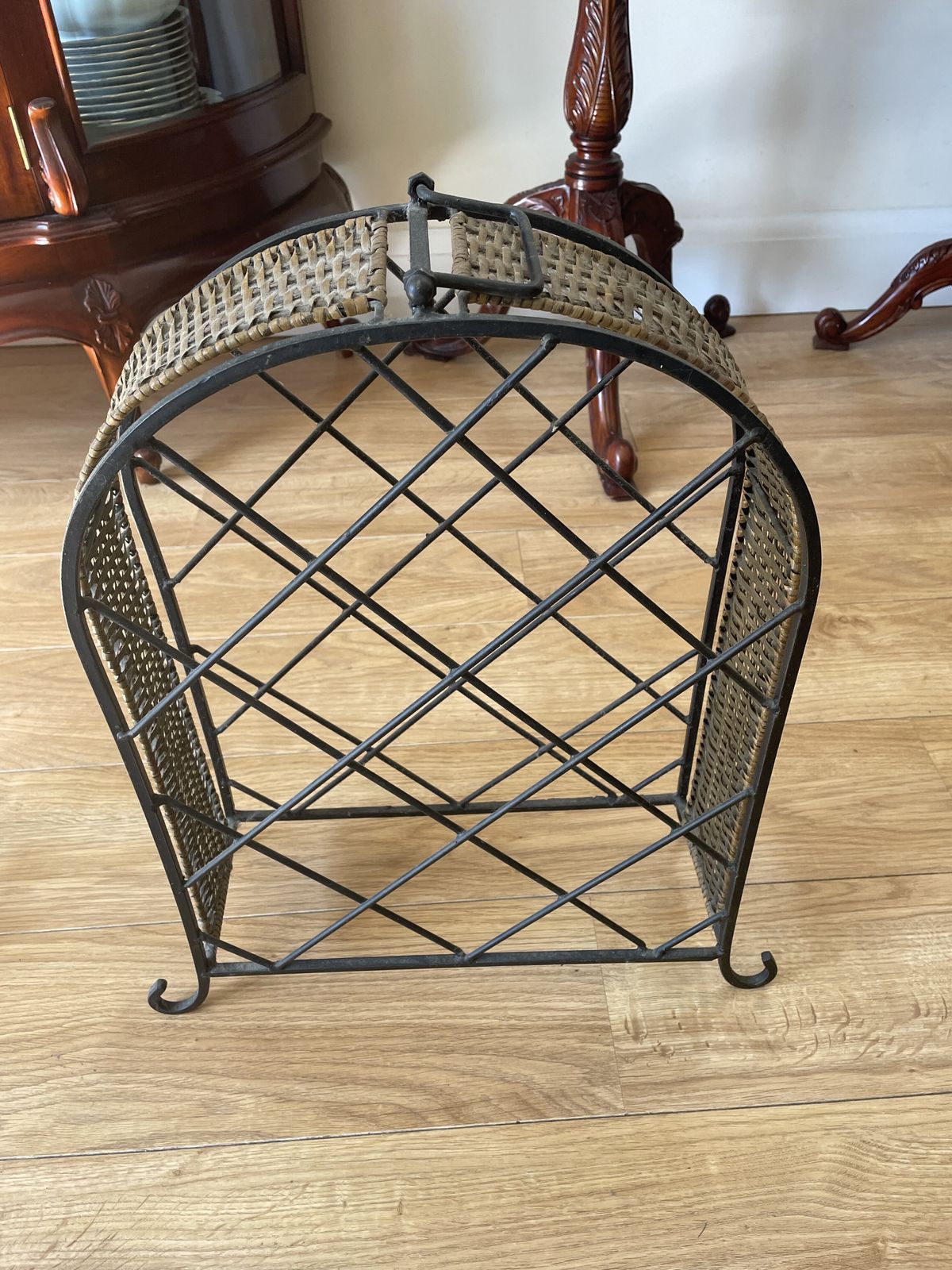 Pair Of Freestanding Wrought Iron And Rattan Floor Standing Wine Racks photo 90.0